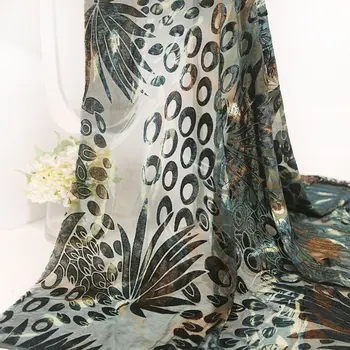 1.4 m*1m Oco Queimada de Veludo Tecido Brocado Flor de Tecido Designer de Tecido Africano Tecido de Renda Nigéria Vestidos para Mulheres