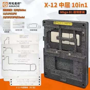 10 EM 1 placa-Mãe camada Média reballing estêncil estação de kits de Plantio de Estanho Modelo para o iphone X XS XSMAX 11 12 11Pro/Max.