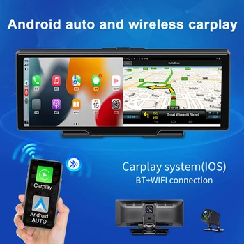 10 Polegadas 2K Dupla-Lente Car Multimedia Player FM Carplay Carro DVR Gravador de Vídeo de 1080P, Tela de Toque de Registro de Condução