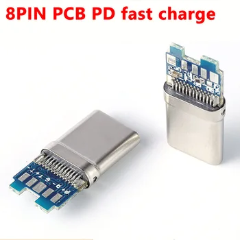 100pcs de 8 Pinos USB 3.0 Tipo C, com placa de PD carregamento rápido Conector de 8 pinos macho Soquete receptáculo Através de Orifícios do Suporte da Placa do PWB do