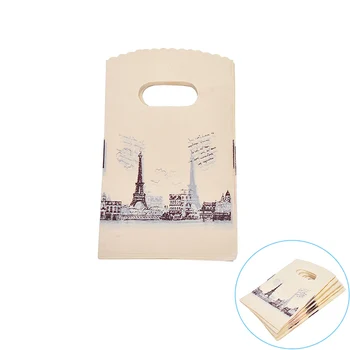 100pcs/lote-de-Rosa Torre Eiffel Embalagem Sacos de Plástico, Sacos de Compras Com Identificador 9*15cm