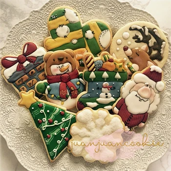 1pc Natal biscoito molde elk forma de caixa de presente de luva de árvore de Natal, boneco de neve desenhos animados molde fondant de corte de molde