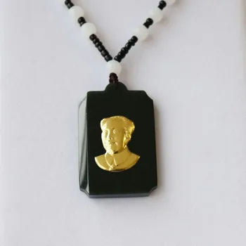 2020 novas incrustado de ouro jades pingente e Tian Yu Mo jadees cheio de ouro quadrado marca do Presidente Mao pingente da sorte Amuleto