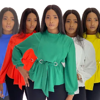 2022 das Mulheres do Verão da Marca de Luxo Designer Camisa Topo Nova Africano Tamanho Grande de Moda feminina Cor Sólida Irregular Lace-up Camisa Topo