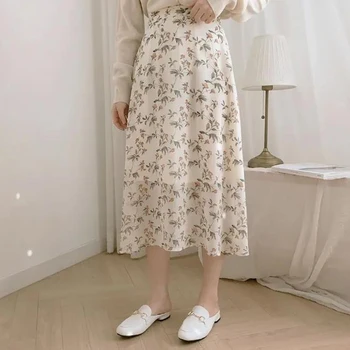 2022 Moda coreana Verão as Mulheres Bonito Menina Doce, Floral Impressão Manto de Férias Data Cintura Alta a Saia Longa