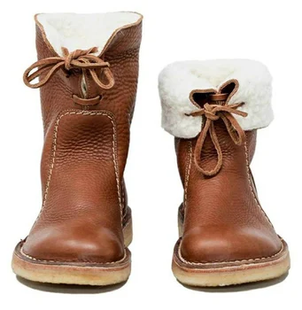 2022 Mulheres Botas de Neve para a Mulher de Inverno Luxuoso da Pele Lace Up Boots Feminina Televisão Grande de Tamanho de Calçado de Botas Quentes de Couro PU Sapatos femininos