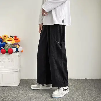 2022 Novos Homens do Bolso Grande Carga Solta Calças Queda de Streetwear Casual Sólido Reta Homens Calças Primavera, Outono Harajuku Calças 3XL