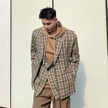2PCS Conjuntos de Colete e Blazer Ternos Homens coreano Moda Streetwear Solto e Casual Blazers Revestimento se adapte Define Cityboy Elegante paletó