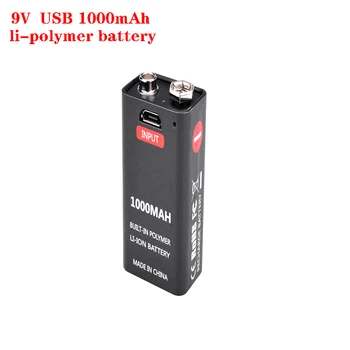 2pcs de 9V 1000mAh Lipo USB Bateria Recarregável Micro USB 9V Baterias de Lipo Para microfone, Guitarra EQ Alarme de Fumaça Brinquedo de RC Células