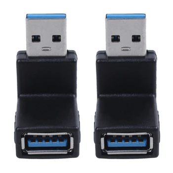 2X de 90 Graus USB 3.0 Macho para Fêmea M/F Plug Adaptador de Conector Preto