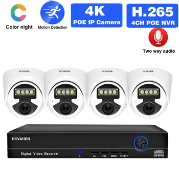 4K Câmera do CCTV Sistema de Segurança Kit de P2P POE NVR Kit 4 Canais de Cores de Visão Noturna POE Câmera da Abóbada do IP de Vigilância por Vídeo de definição do Sistema