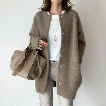 7-cor de lã casaco de malha, casaco cardigan suéter cor sólida fino e solto mulher temperamental outono trajeto sueter