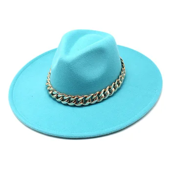 9.5 cm grande aba larga de lã de jazz chapéu de mulheres de cor pura imitação de lã chapéu fedora moda masculina chapéu Panamá casamento chapéu