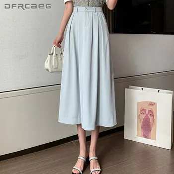 A luz Azul de Verão de Mulheres de Saia Longa 2021 Cintura Alta Estilo coreano Solta Elegante Casual Saias Feminino