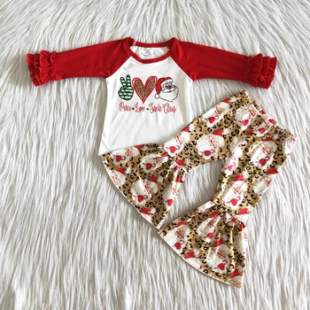 alta qualidade da moda infantil inverno, roupa do bebê meninas gelo vermelho plissado superior e de sino, calças conjunto de meninas roupa de Natal