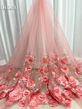 Alta Qualidade francês Malha Bordado em Tule Sólido 3D Flor de Tecido Africano Nigeriano Laço de Tecido Para o Vestido de Festa de Casamento JY6588