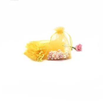 Amarelo 9X12cm Organza Frisado Saco de Jóias de Armazenamento de Casamento Saco de Jóias de Embalagem Colar Artesanal de Exibição Cordão Bolsa