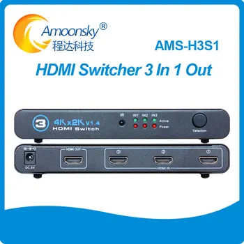 AMS-H3S1 HDML Switcher 3 Entrada 1 Saída de 4K*2K 3D Switcher Divisor de Caixa Ultra HD para DVD, HDTV Xbox