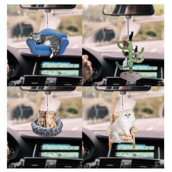 Bonito Gato Engraçado Pendurar Enfeites De Carro De Decoração De Acrílico Gatinhos Travar Decorações Para Auto Dentro Do Espelho Retrovisor Pingente De Decoração De Quarto