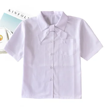 Branco Arco Colar de Algodão Menina JK Uniformes de curta-Camisa de manga Japonês Uniforme Escolar Mulheres de Negócios Trabalho de Uniformes, roupa de Marinheiro Tops