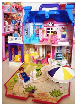 Brincar de casinha em Miniatura Dollhouses de presente brinquedos villa família princesa de casa, quarto de brinquedo, terno conjunto com a luz de Mobília, Kit de menina boneca