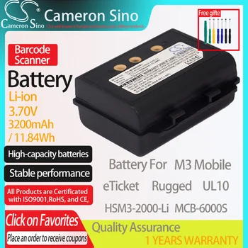 CameronSino Bateria para M3 Mobile ticket Robusto UL10 se encaixa M3 Mobile HSM3-2000-Li MCB-6000S Scanner de código de Barras da bateria 3200mAh