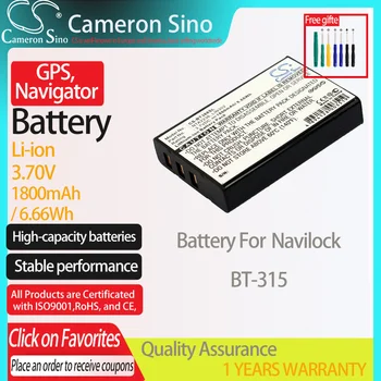 CameronSino Bateria para Navilock BT-315 GPS, Navegador bateria de 1800mAh/6.66 Wh 3.70 V Li-ion Preto
