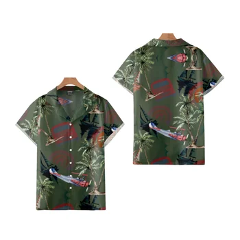 Camisa dos homens do Havaí Padrão de Impressão 3D Casual de grandes dimensões Havaianas Casual Verde Tops Legal Férias de Verão