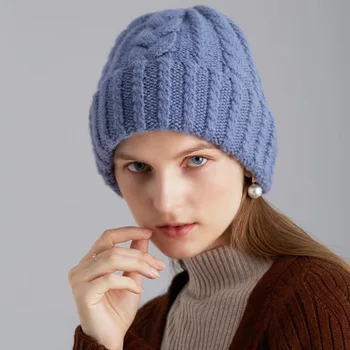 Chapéu De Lã Inverno Das Mulheres Knit Beanie Outono Quente De Espessura De Esqui Acessório Para O Ar Livre Cap Luxo