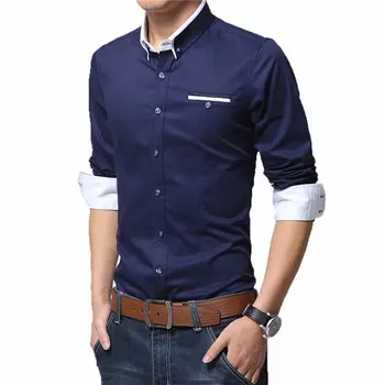 Chegadas novas da Alta Qualidade Manga Longa Ocidental Shirt Para Homens Slim Fit Smart Casual calças de Brim dos Homens com Camisas de Negócios Socail Macho Vestido