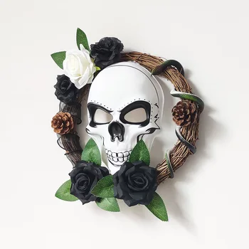 Criativo, Flor, Coroa de flores com uma Máscara de Halloween Coroa Horror Crânio Máscara facial de Coroa de flores, a Festa de Halloween de Parede de Porta de Suspensão