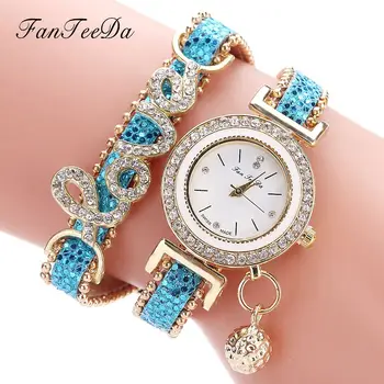 Cristal De Luxo Relógios Mulheres Adoram Palavra Relógios Mulheres Céu Azul Pulseira De Couro, Pulseira De Quartzo Relógios Relógio Feminino Reloj Mujer