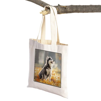 Cão De Estimação, Animal Supermercado Shopper Bag Viagem Husky Siberiano Collie Mulheres Tote Bolsa Reutilizável Dobrável Moda Sacos De Compras