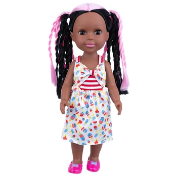 De 14 polegadas, cor-de-rosa preto trança boneca na moda com 35 cm de cabelos lisos orquídea trança boneca de brinquedo