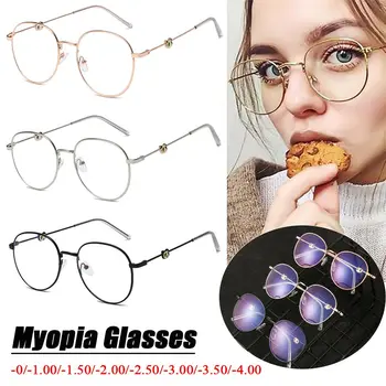 De alta definição de Metal Redondo de Armação de Óculos Vintage Anti-UV Azul Raios de Radiação Espelho Plano Óculos de Miopia de Óculos