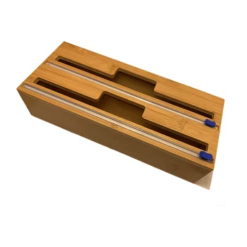 De madeira Folha de Alumínio Dispensador com Cortador de Parede de Bambu, Plástico Distribuidor de Rolo de Organizador de Cozinha, Caixa de Armazenamento