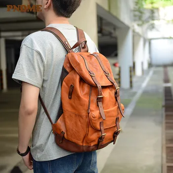 Design Vintage de couro genuíno homens de grande capacidade de mochila casual natural de alta qualidade real de couro exterior de viagem bagpack