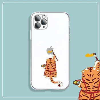 Divertido Tigre Doodle Telefone da Apple Para o iPhone 11 12 13 Pro Mini MAX X XR XS MAX 6 6 7 8 Plus SE de 2020 Cartoon TPU Macio da Tampa Traseira