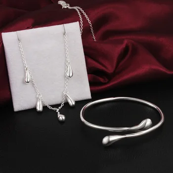 Encantos de Prata 925 fina gota de água colar pulseira conjunto de Jóias para a mulher de Festa de casamento designer de jóias presentes