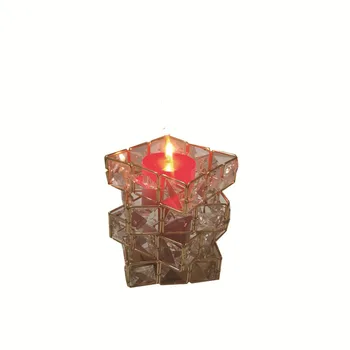 Europeia geométrica de velas romântico jantar à luz de velas castiçal de ferro decoração de casamento, decoração de cristal cubo cand