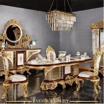 Europeu de luxo em madeira maciça mesa de jantar e cadeira combinação palácio francês villa mobília de sala de jantar de personalização