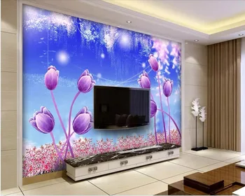 Foto 3d papel de parede personalizado mural Romântico e quente dreamland fairy tulipas decoração home 3d murais de parede papel de parede para parede 3 d