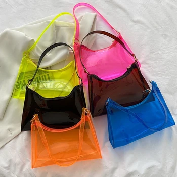 FUNMARDI Verão as Mulheres Transparente Geléia de Bolsa Feminino de Praia, Sacos de Ombro, Candy Color Senhora nas Axilas Saco de Menina Bolsa Bolsa WLHB2739