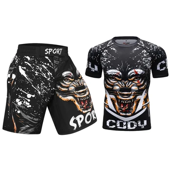 Guangzhou Cody Lundin Homens Personalizado Shorts MMA Uniforme Quantidade Definida de MMA Logotipo Sportswear Rashguard+Shorts Homens de Verão, Novo Design