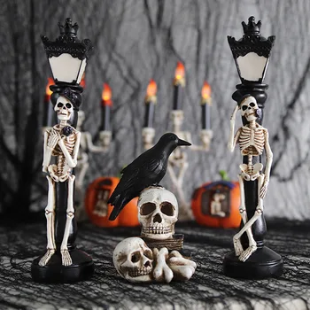 Halloween Crânio de Esqueleto Lâmpada de Terror em 3D Estátua Nova Tabela de Luz Criativa Festa Enfeite Prop Casa de Decoração do Quarto Assustador Prop