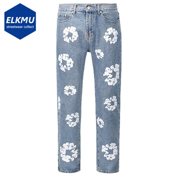 Homens Y2K Jeans Impresso em linha Reta Slim Denim, Calças de Harajuku Streetwear Jeans Moda Jeans Calças