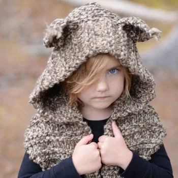 Infantil criança menino de meninas malha quente urso lenço manto hat cap HC-18