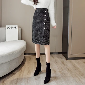 Irregular De Lã Nádega Saia Outono Inverno 2021 Feminino Coreano Dividir Sarafan Moda Elegante Faldas Mujer Spodnice Damskie