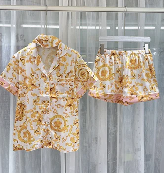 JRMISSLI 2 Peças Conjunto de Roupas para Mulheres de Verão Pijamas Sala de Vestir PJ Cetim Sólido de Pijama Loungewear Homewear