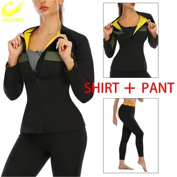 LAZAWG Neoprene Suor Sauna Camisas zíper Térmica de Perda de Peso para as Mulheres da Cintura Treinador Aparador Espartilho Superior do Emagrecimento do Corpo Shapers